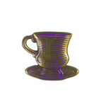 Tea Cup enamel pin in brushed brass and purple