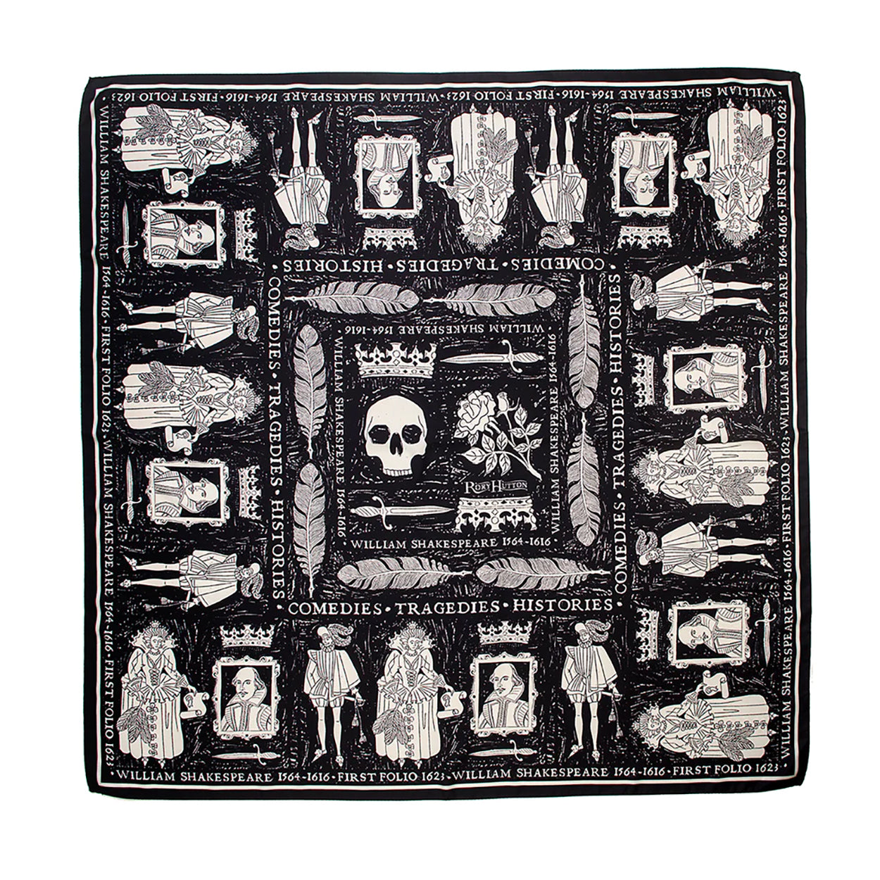 Black and White Shakespeare 1623 Silk Scarf