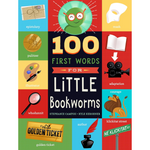 Book cover of '100 First Words for Little Bookworms' with colorful design and illustrations.