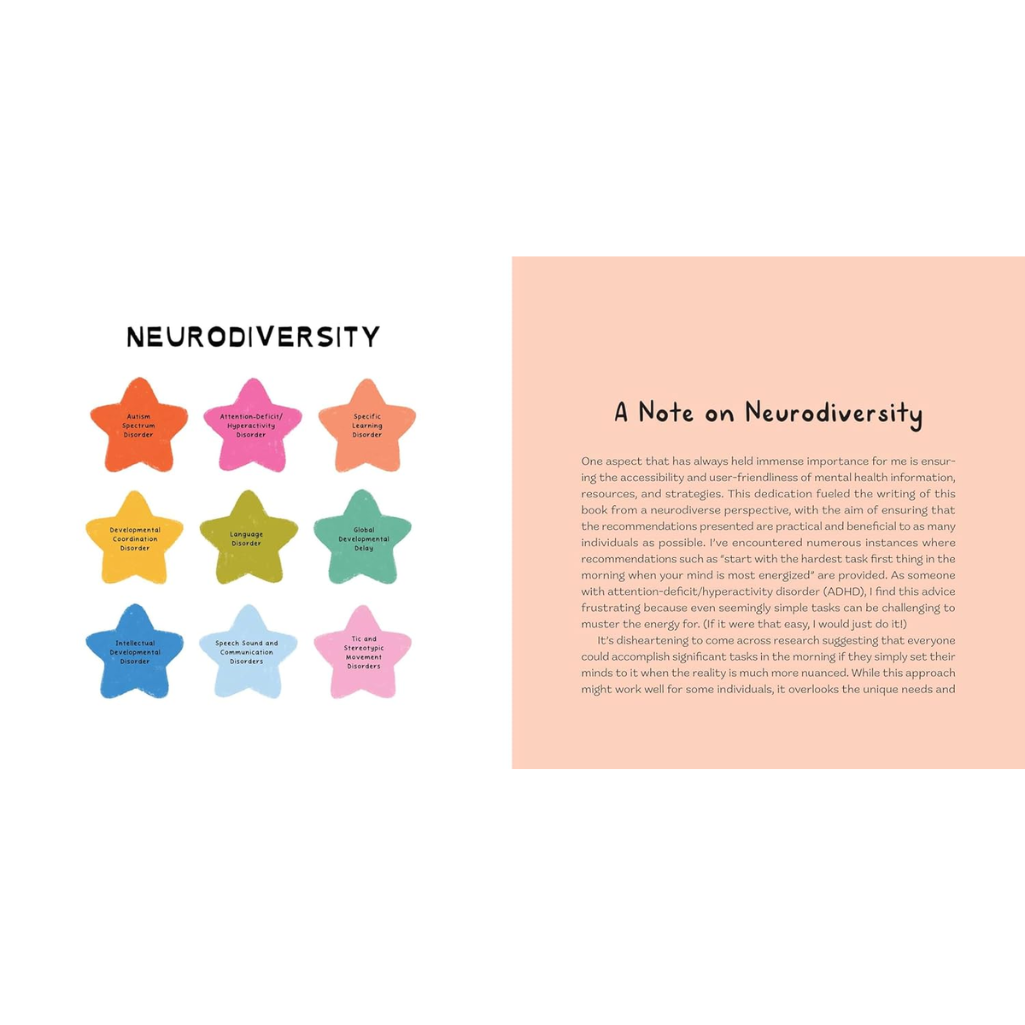 Educational material on neurodiversity with colorful star-shaped icons and text.