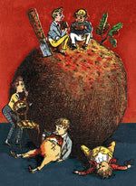 Illustration of children around a large pudding, pack of christmas cards