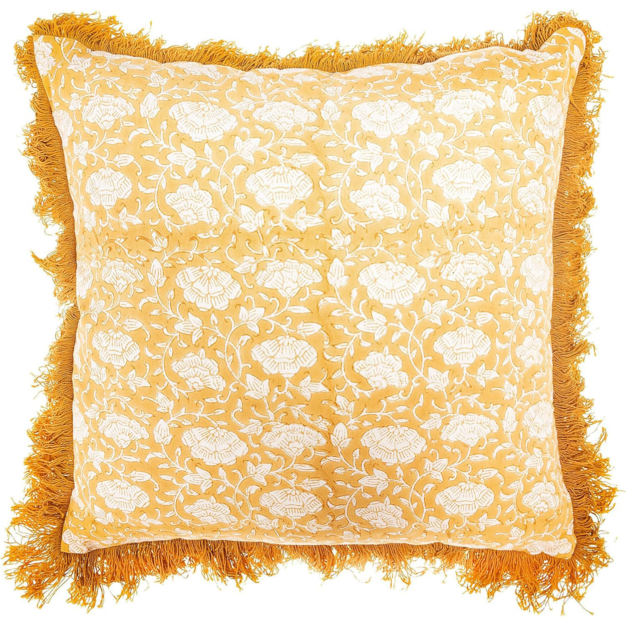 Front of Mustard Block Print Cushion Cover