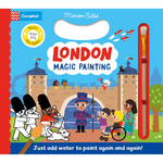 Book cover of 'London Magic Painting' with colorful illustrations and a paintbrush.