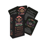 Karma's A Witch oracle deck packaging with colorful designs on a white background