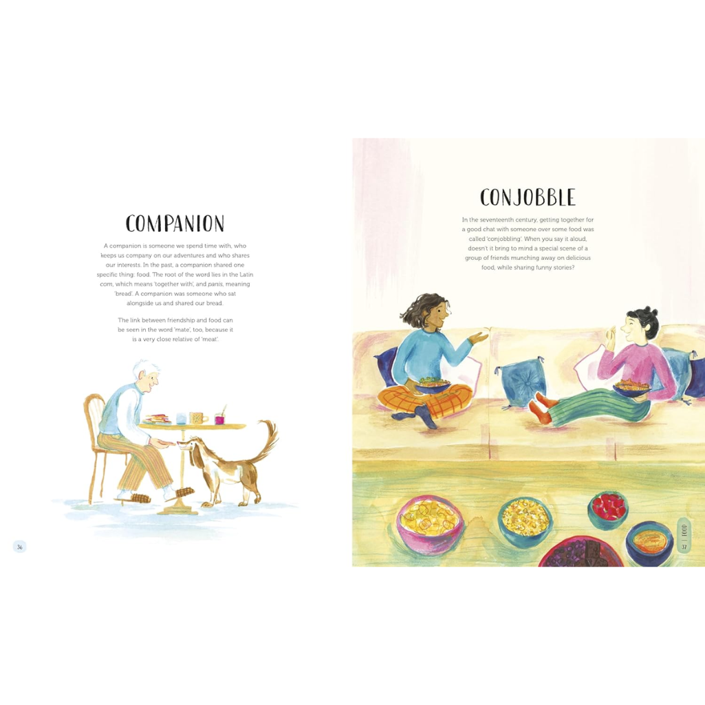 Illustrations of people and a dog at a table with food, labeled 'Companion' and 'Conjumble'.