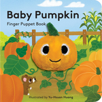 Book cover of 'Baby Pumpkin' finger puppet book with a pumpkin character and garden scene.