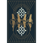 Book cover with decorative elements and text on a dark background