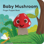 Finger puppet book cover with a red mushroom character and forest background