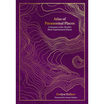 Book cover of 'Atlas of Paranormal Places' with gold line patterns on a purple background