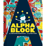 Book cover of 'Alpha Block' with colorful illustrations and a blue triangle shape.