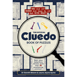 Book cover of 'The Official Cluedo Book of Puzzles' with a magnifying glass and detective-themed design.