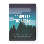 Card game box titled 'Complete the Story' with mountain design on a white background