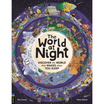 Book cover of 'The World at Night' with illustrations and text.