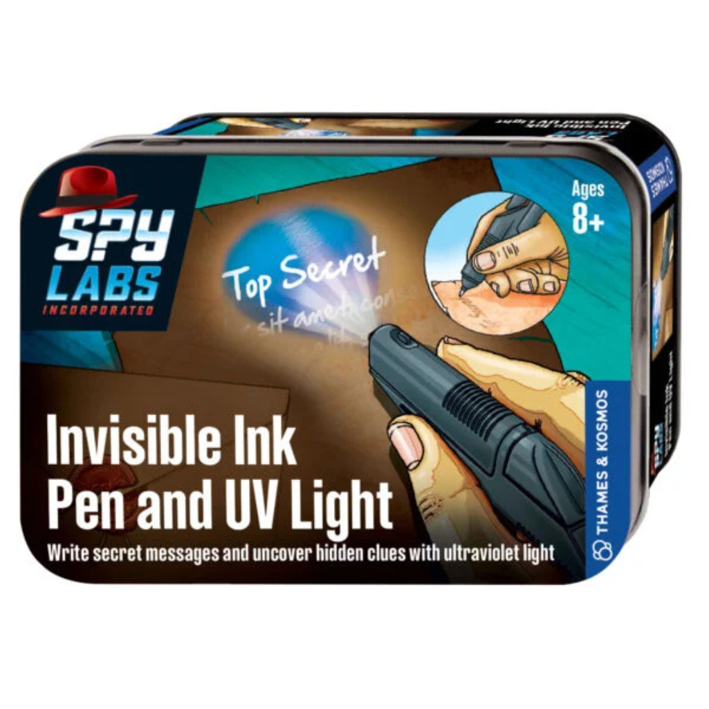 Spy Labs Invisible Ink Pen and UV Light set packaging on a white background