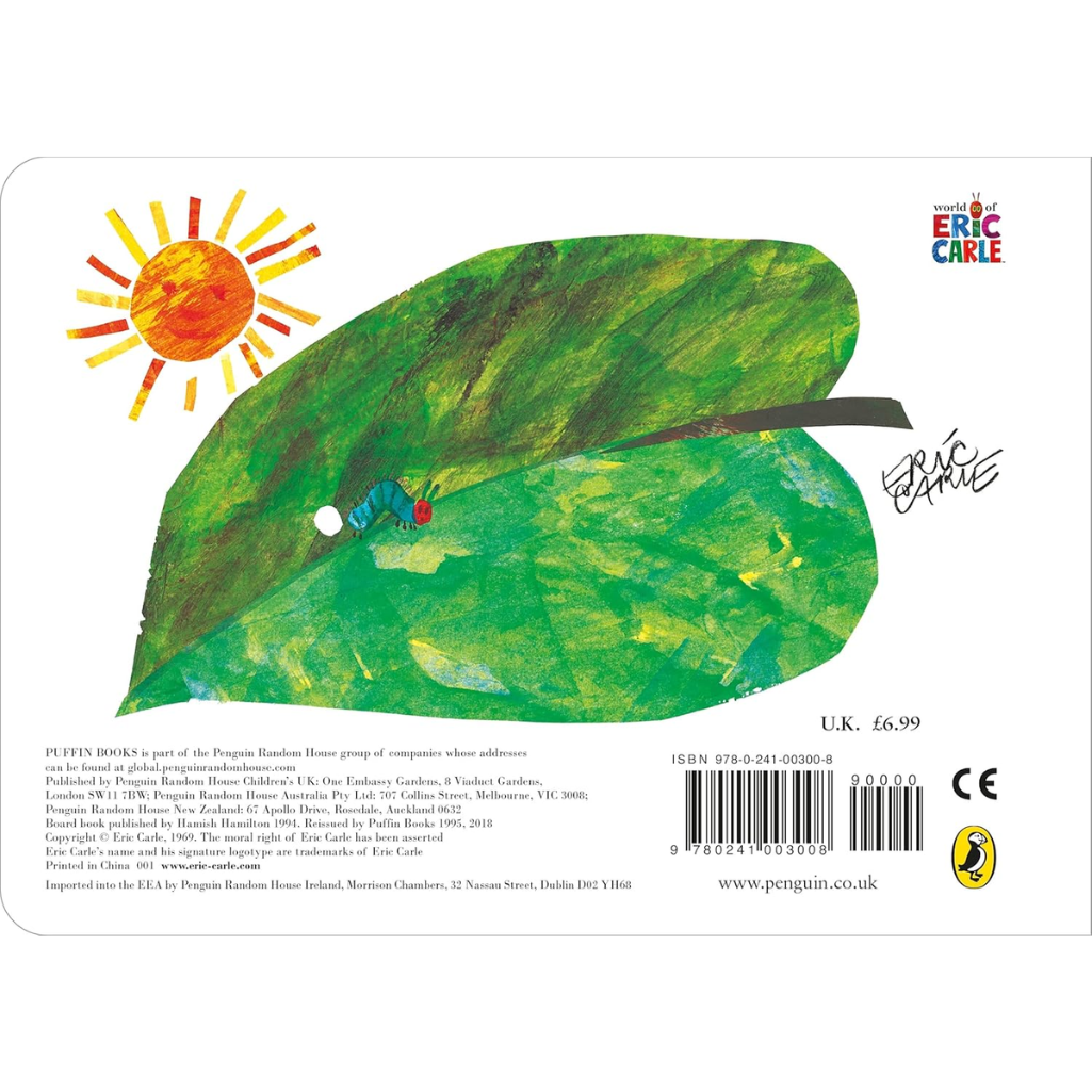 Bookback with a green leaf illustration, sun, and Eric Carle logo on a white background