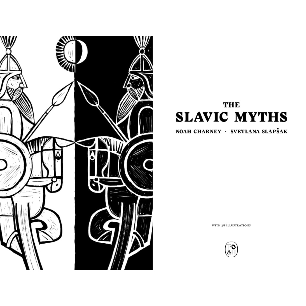 Book cover of 'The Slavic Myths' with illustrations of warriors on horseback.