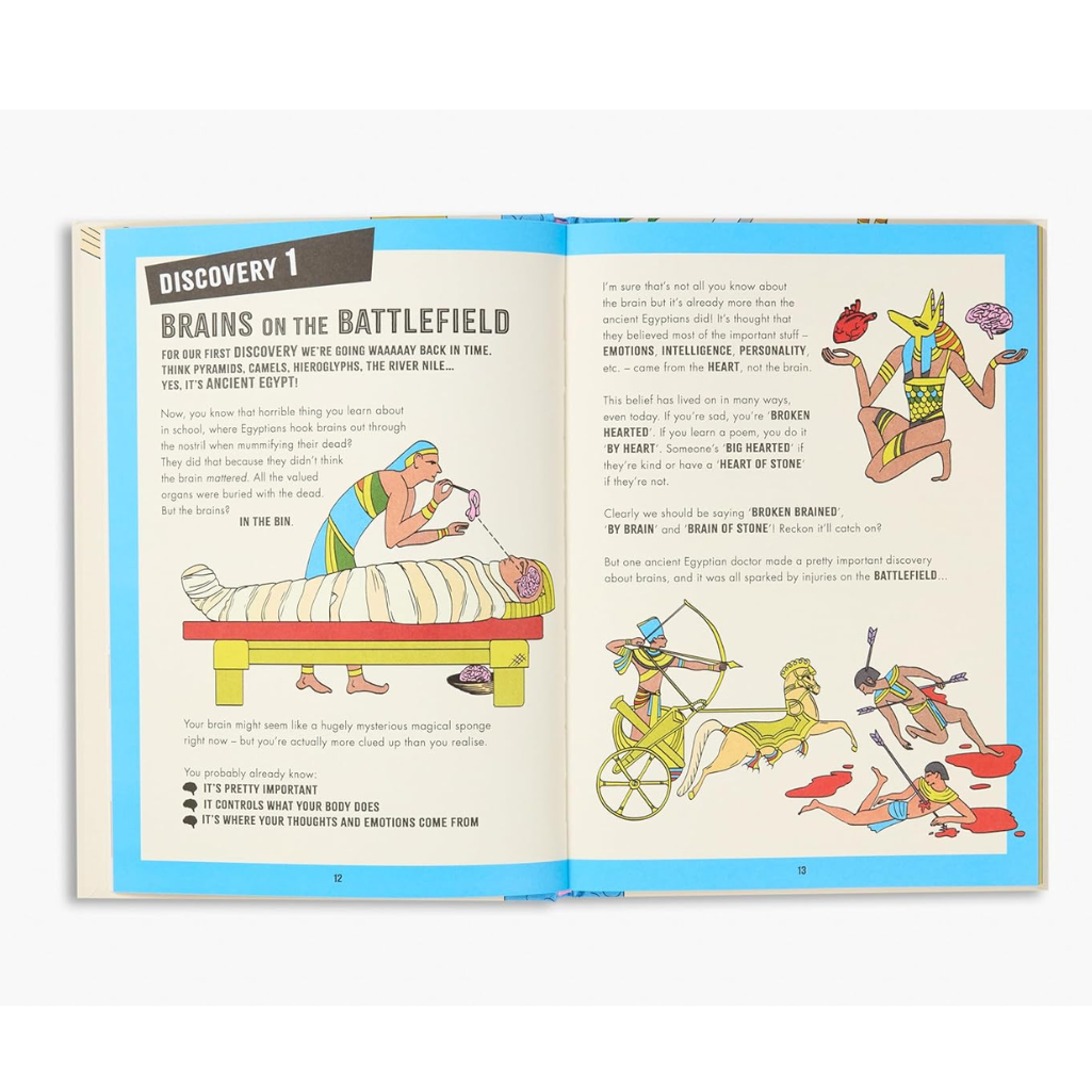 Open book with educational content on ancient Egypt, featuring illustrations and text.