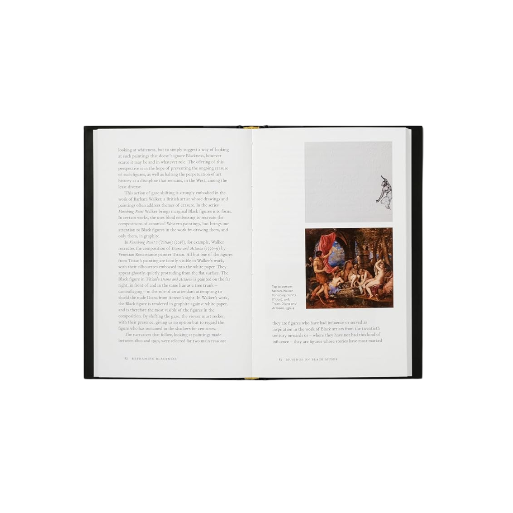 Open book with text and a small illustration on a white background