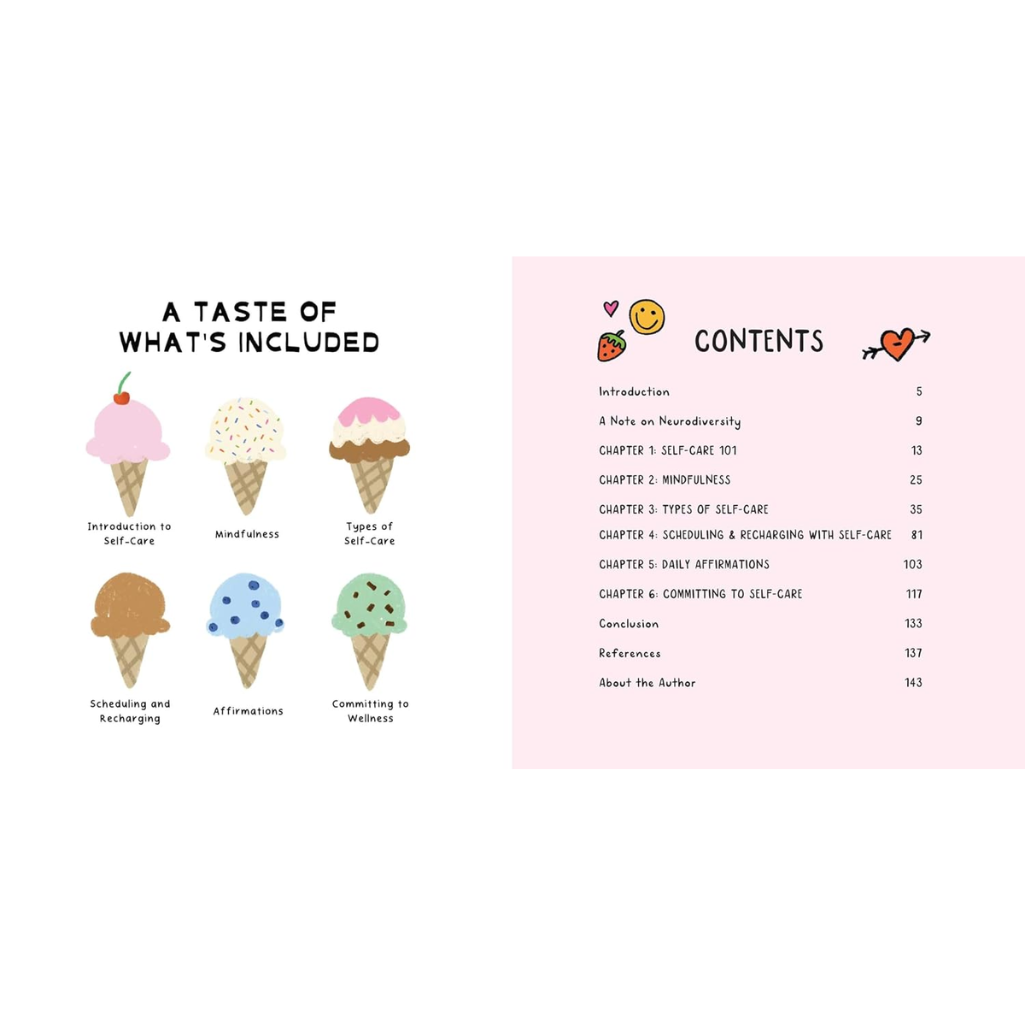 Table of contents with ice cream illustrations on a pink background