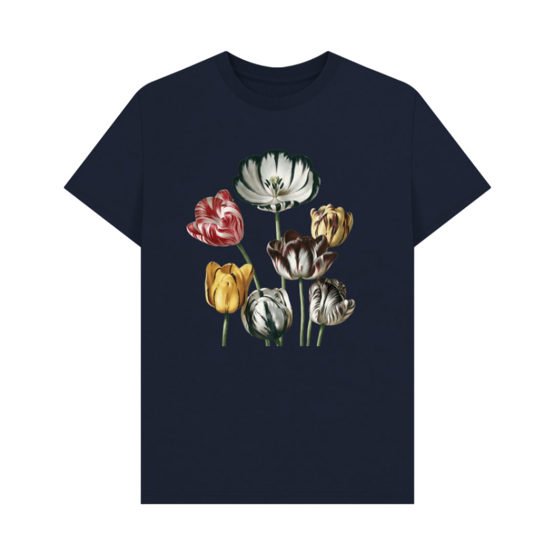 Tulips Navy Blue Printed T-shirt