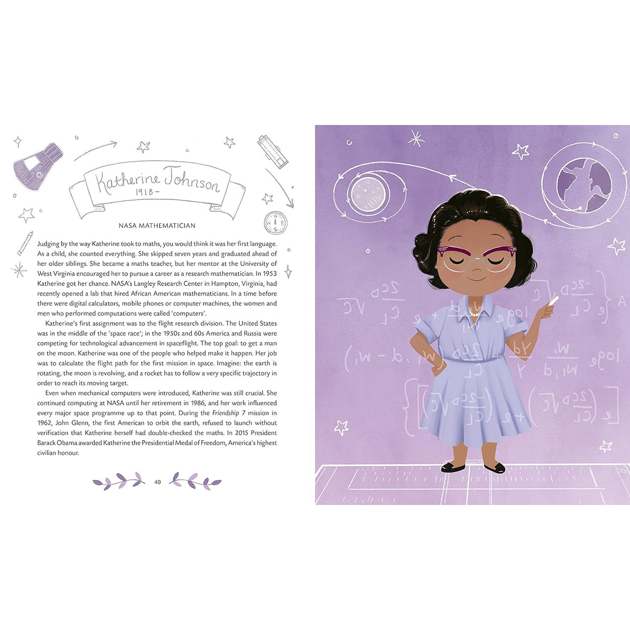 Little Leaders: Bold Women in Black History: Illustration and biography of Katherine Johnson