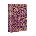 Purple book with gold circular design and text on a white background