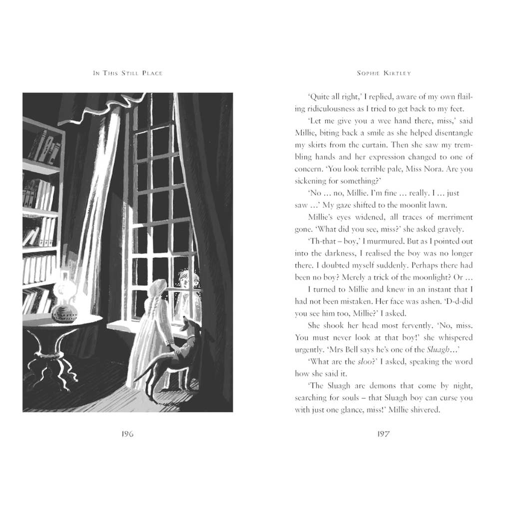 Illustration of a woman in a room with a cat, next to text on a white background.