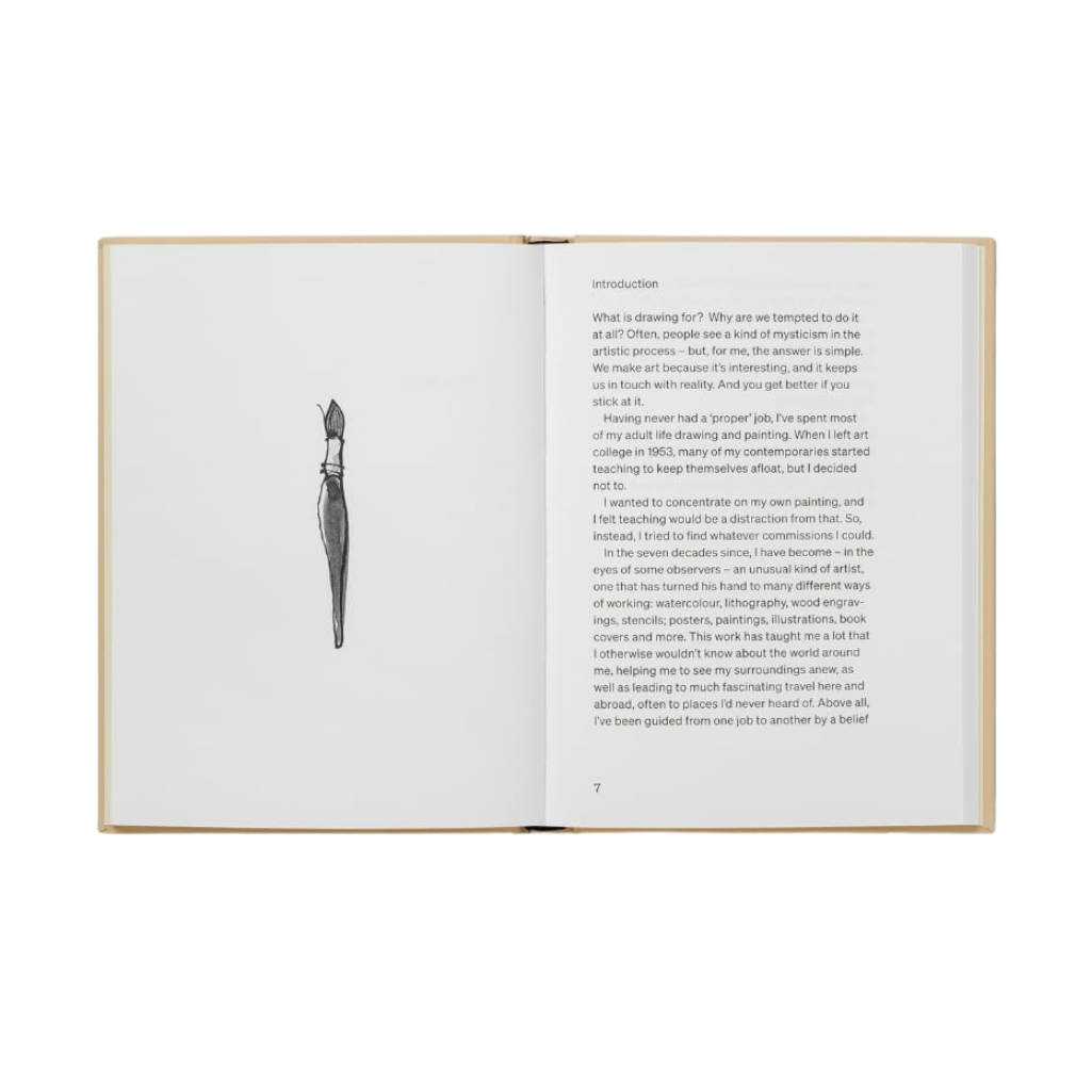 Open book with text and a drawing of a dagger on a white background