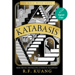Book cover of 'Katabasis' by R.F. Kuang with stylized staircase design and 'Signed Copy' label.
