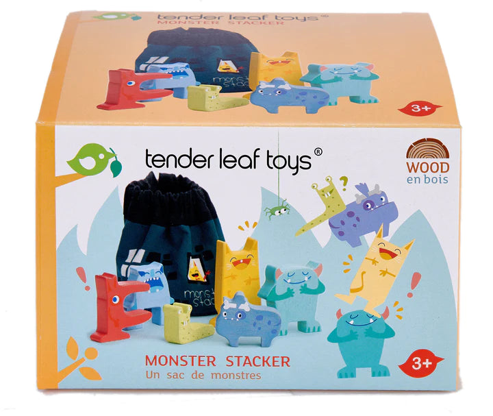 Monster Stacking Game pieces with bag
