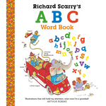 Book cover of 'Richard Scarry's ABC Word Book' with colorful illustrations and alphabet letters.
