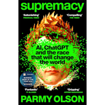 Book cover of 'Supremacy' by Parmy Olson with pixelated face and green text on a black background.