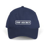 Navy blue cap with 'TOP SECRET' label on a white background