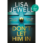 Book cover of 'Don't Let Him In' by Lisa Jewell with a blue door design.