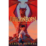 Book cover of 'Dragonborn' featuring a dragon and a person with a red background