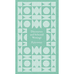 Book cover with geometric pattern and text 'Discourses and Selected Writings Epictetus' on a teal background