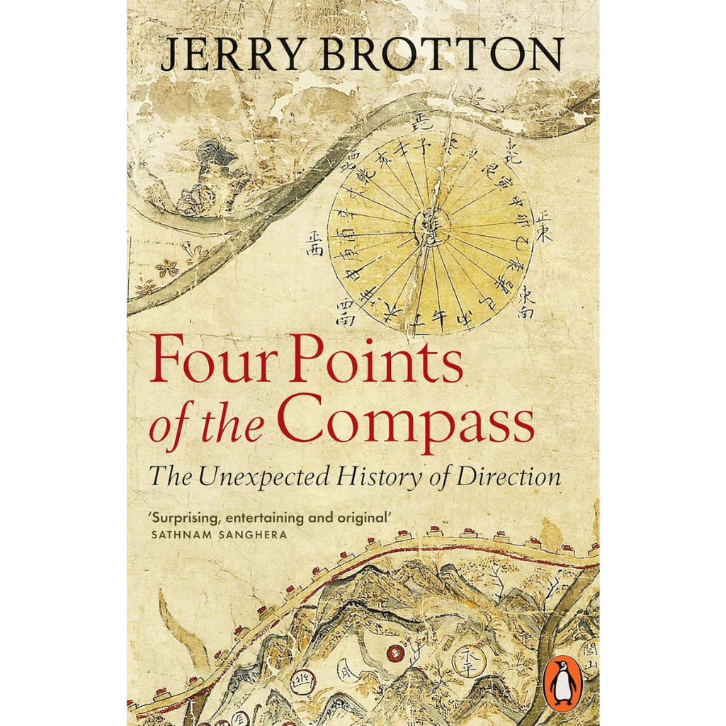 Book cover of 'Four Points of the Compass' by Jerry Brotton with a compass design and text.