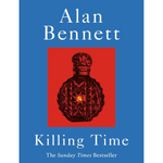 Book cover of 'Killing Time' by Alan Bennett with a red bottle illustration on a blue background