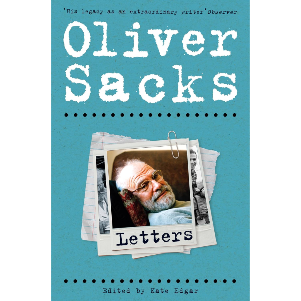 Book cover of 'Letters' by Oliver Sacks with a photo of the author on a blue background