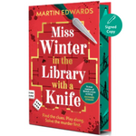 Book titled 'Miss Winter in the Library with a Knife' by Martin Edwards on a white background