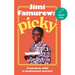 Book cover of 'picky' by Jimi Famurewa with a child holding a plate on an orange background.