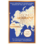 Book cover of 'Prisoners of Geography' by Tim Marshall with a world map design.