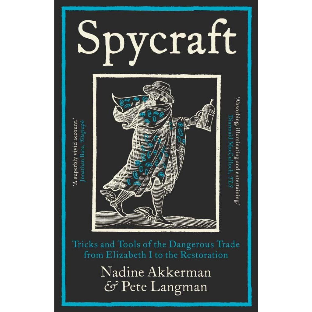 Book cover of 'Spycraft' with a black and white illustration of a spy.