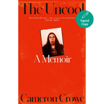 Book cover of 'The Uncool' by Cameron Crowe with a red background and a photo of a person on a white square.