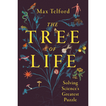 Book cover of 'The Tree of Life' by Max Telford with illustrations of plants and animals on a dark background.