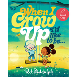 Book cover of 'When I Grow Up, I'd Like to Be' with two children on swings against a colorful background.