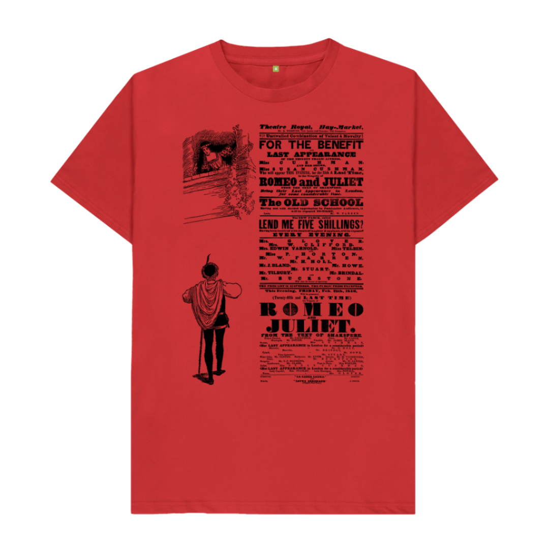 Red Romeo and Juliet in black T-shirt
