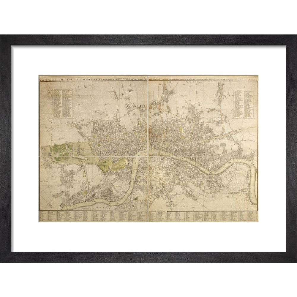 Cary Map of London and Westminster print in black frame