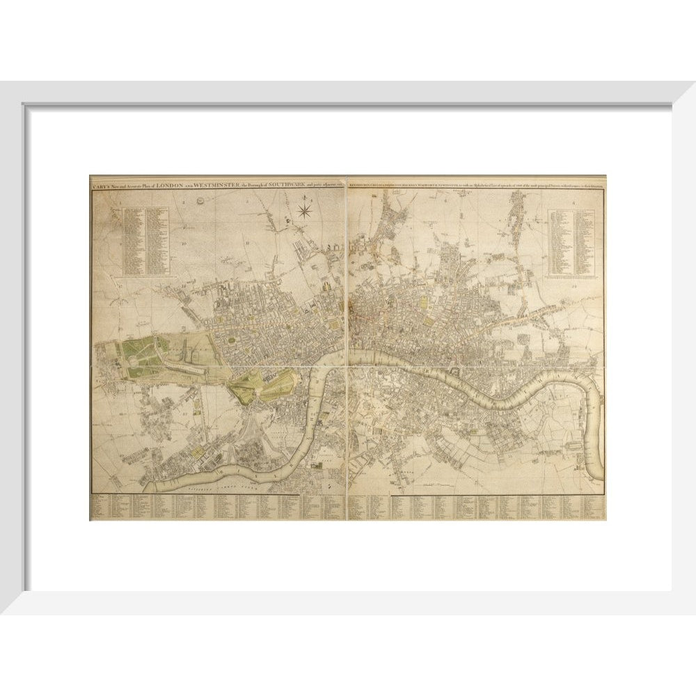 Cary Map of London and Westminster print in white frame
