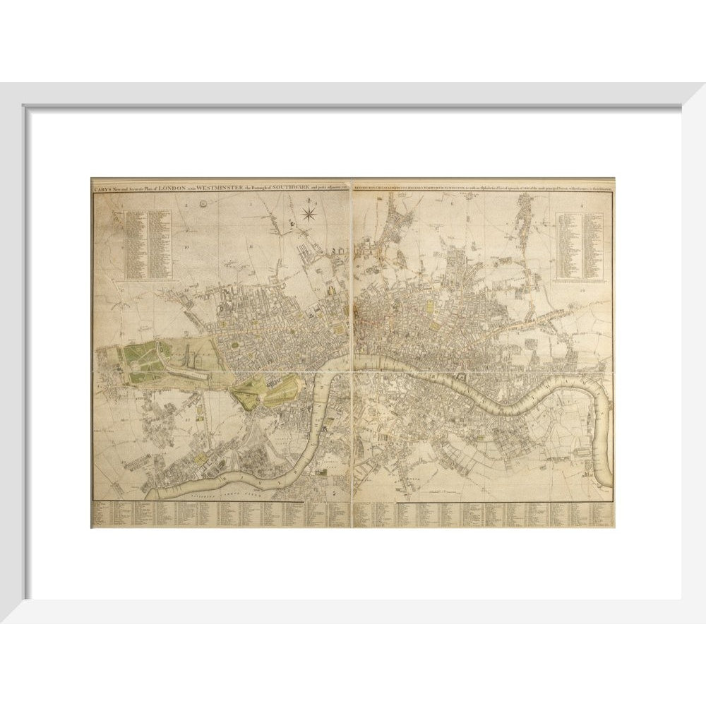Cary Map of London and Westminster print in white frame